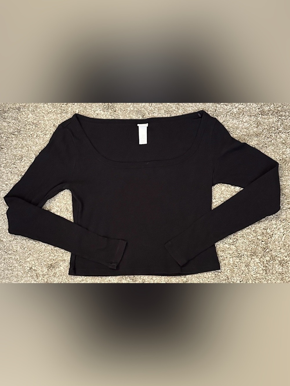 H&M Women’s M Black Stretch Scoop Neck Ribbed Cropped Long Sleeve T-Shirt